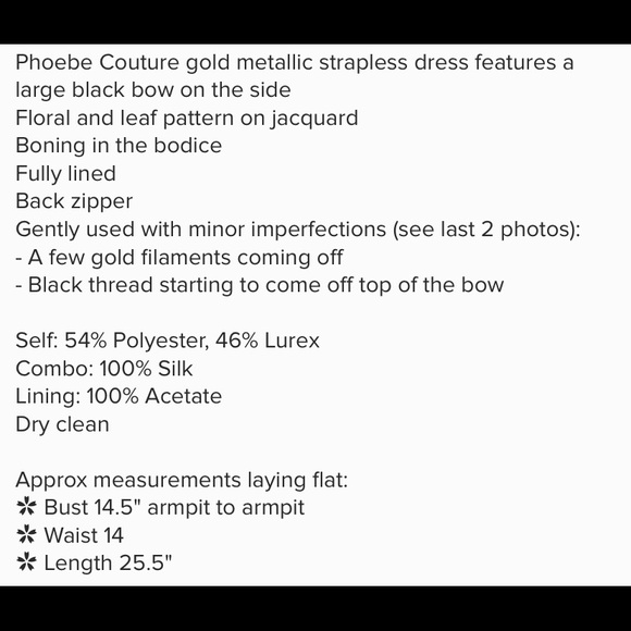 🦄 Phoebe couture gold strapless dress with bow - Picture 4 of 4